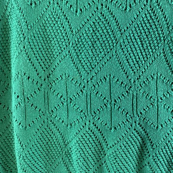 Vintage 80s Womens Sleeveless Cotton Open Knit Top Emerald Green Cottage Preppy - Picture 4 of 10